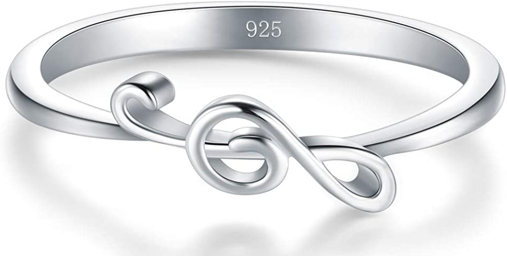 BORUO 925 Sterling Silver Ring - Stackable Music Note Band - Comfort Fit Silver Rings Women - Music Note Silver Band Ring - Fine Jewellery Stackable Ring, 2mm, Size 4-12 - Image 2